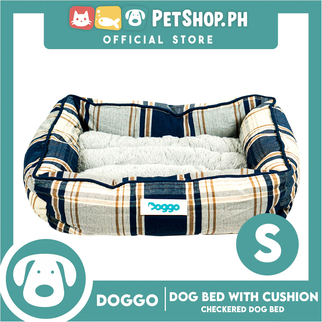 Doggo Checkered Dog Bed (Small) Pet Bed with Removable Cushion