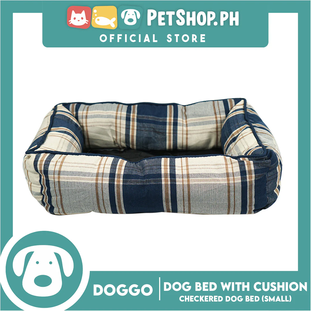 Doggo Checkered Dog Bed (Small) Pet Bed with Removable Cushion - Image 2