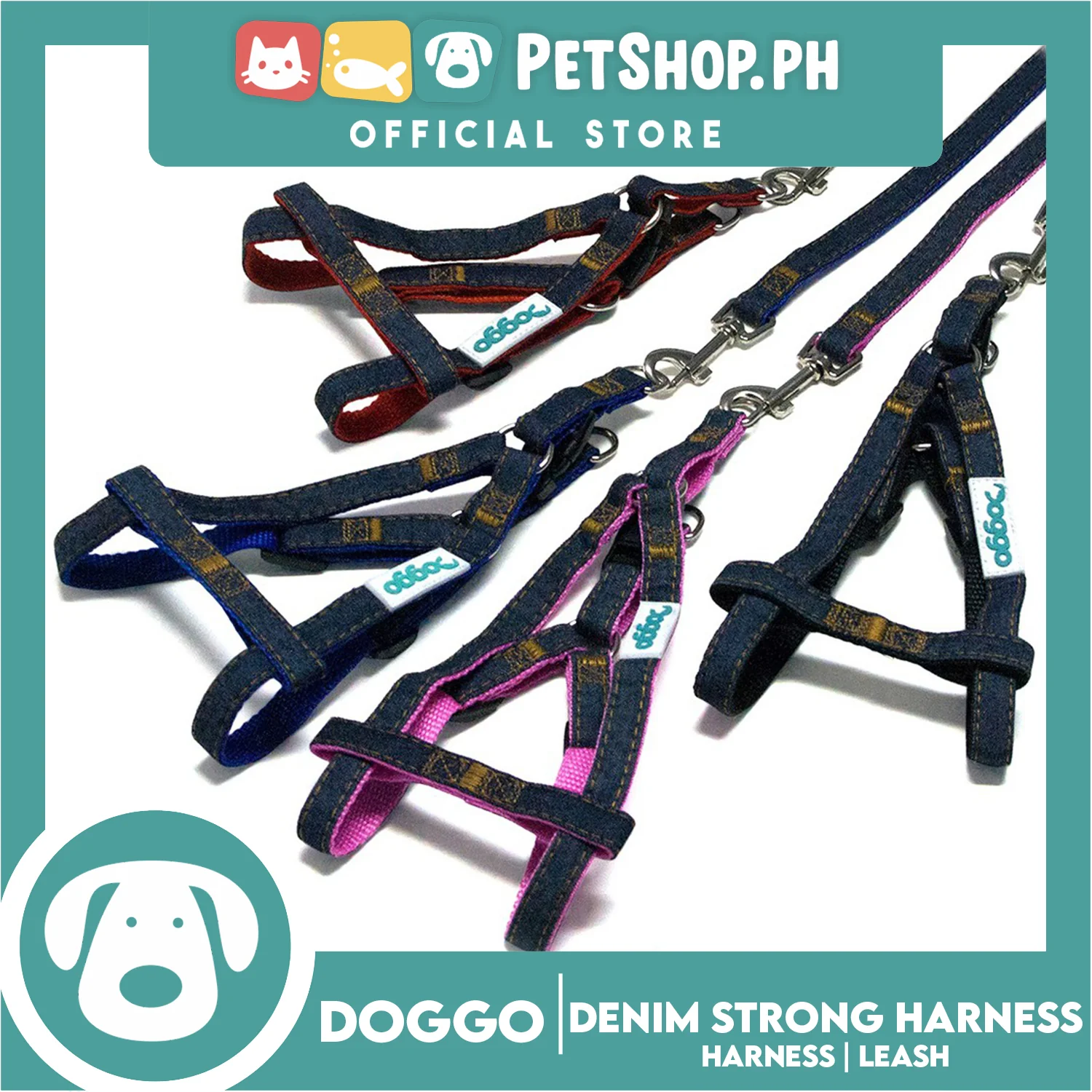 Doggo Denim Strong Harness Medium (Blue) Thick Leash and Straps for Your Dog - Image 2