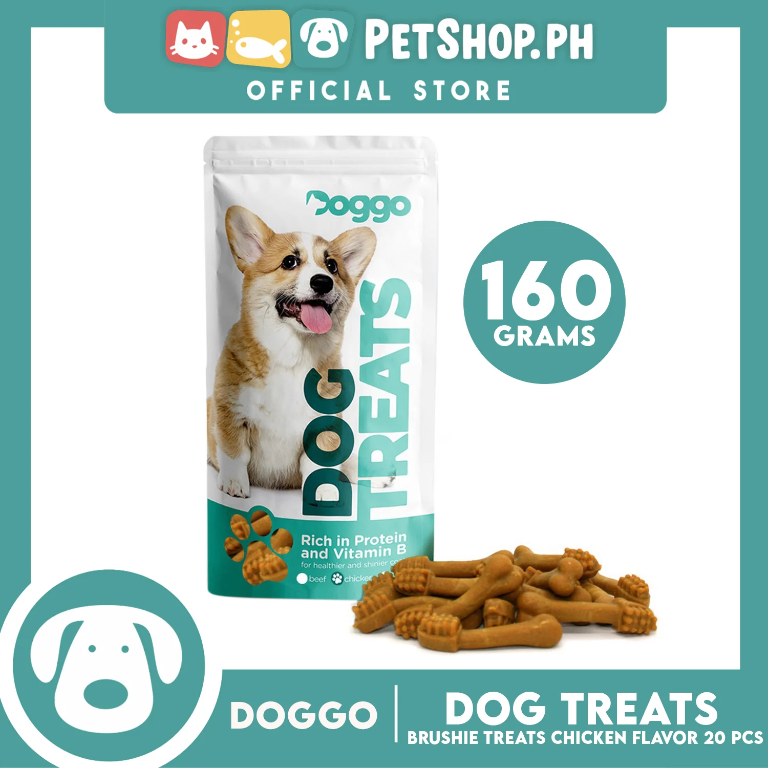 Doggo Dog Brushie Treats 160 grams, 20 pcs. (Chicken Flavor) Brushie Treats for Your Dog