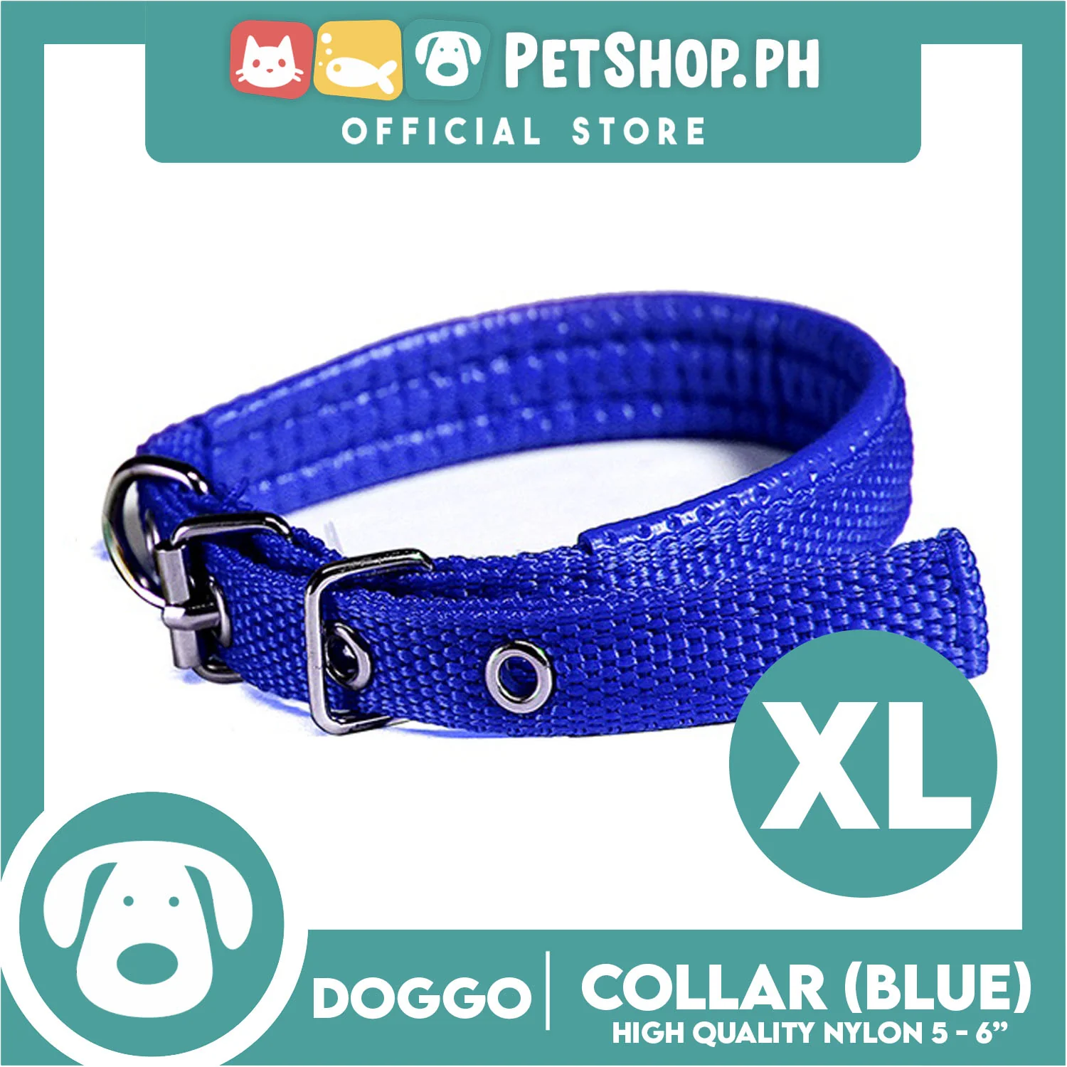 Doggo Dog Collar Adjustable Buckle Extra Large Size (Blue) Collar Nylon for Dog