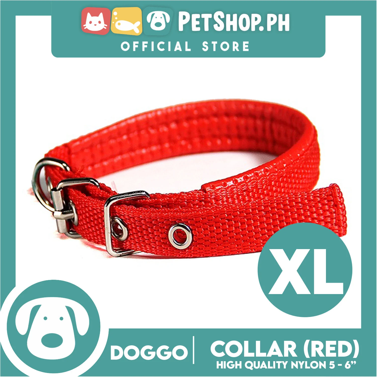 Doggo Dog Collar Adjustable Buckle XXL Size (Red) Collar Nylon for Dog