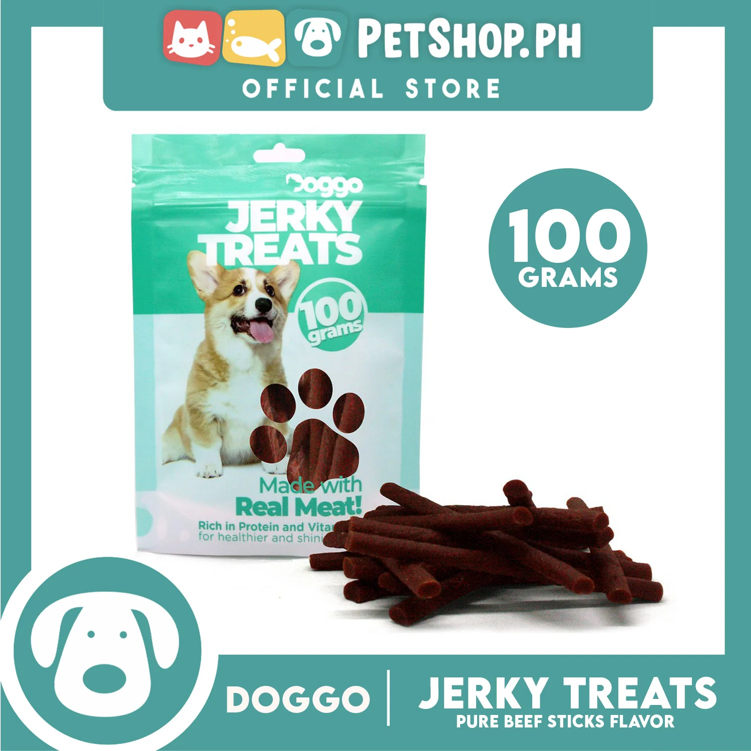 Doggo Dog Jerky Treats Stick 100grams (Pure Beef Flavor) Made With Real Meat