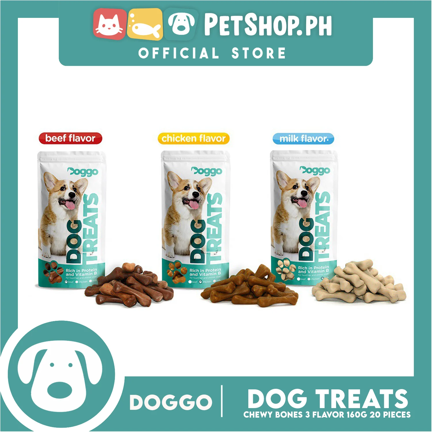 Doggo Dog Treats Chewy Bones 160 grams, 20 pcs. (Beef Flavor) Treats for Your Dog - Image 3