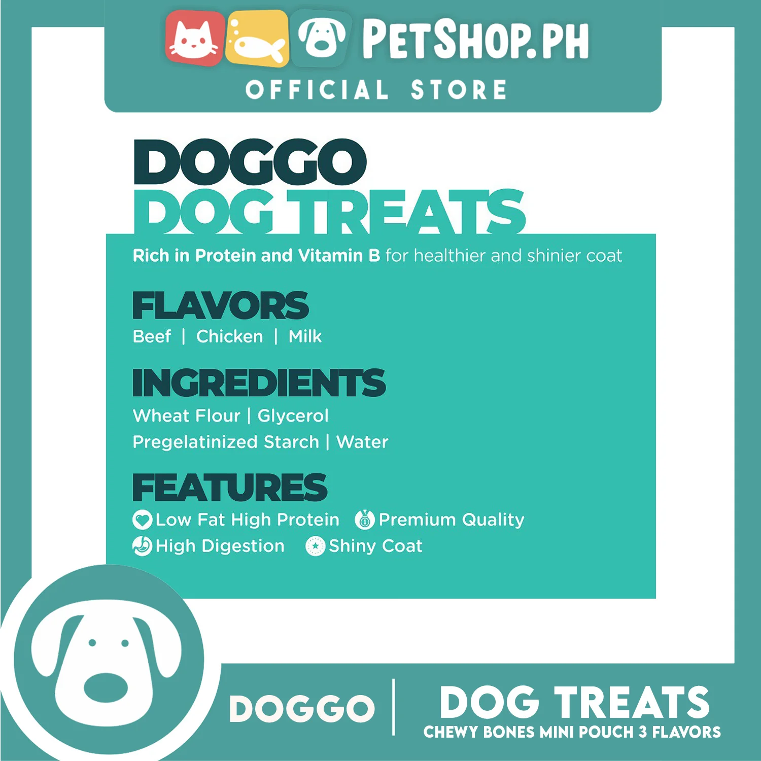 Doggo Dog Treats Chewy Bones Mini Pouch 80 grams, 10 pcs. (Milk Flavor) Treats Mini for Your Dog - Image 3