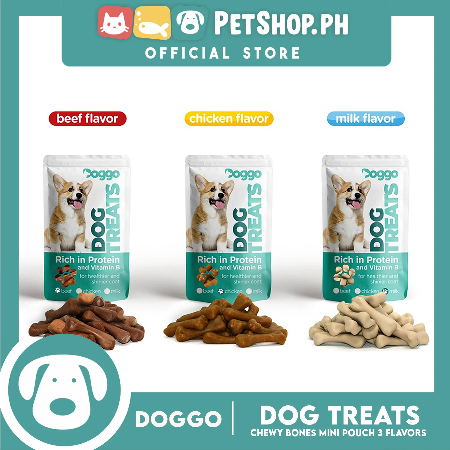 Doggo Dog Treats Chewy Bones Mini Pouch 80 grams, 10 pcs. (Milk Flavor) Treats Mini for Your Dog - Image 4
