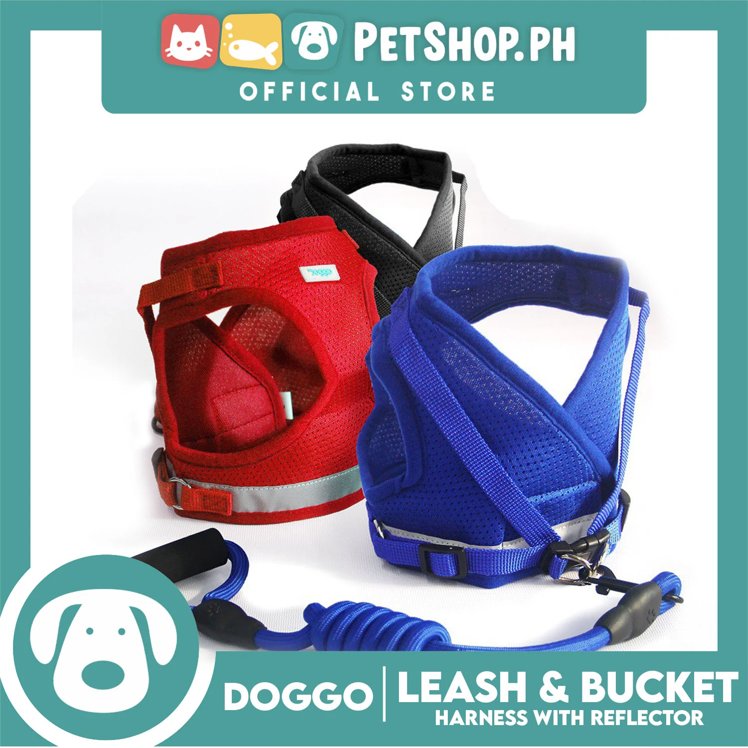 Doggo Leash and Bucket Harness with Reflector Extra Large (Blue) Perfect Set for Your Dog - Image 4