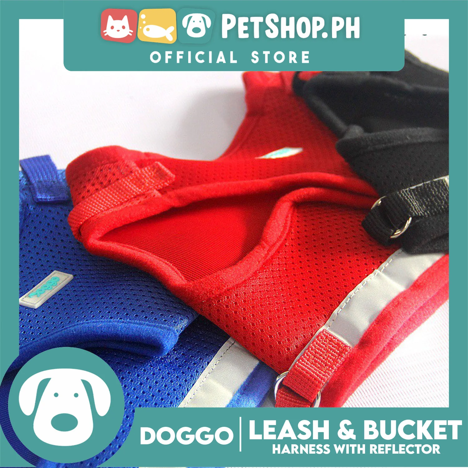 Doggo Leash and Bucket Harness with Reflector Extra Small (Black) Perfect Set for Your Dog - Image 2