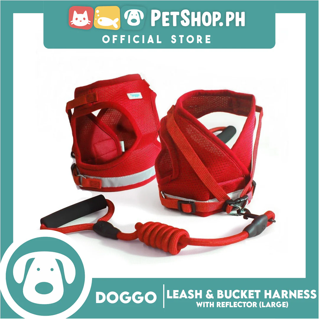 Doggo Leash and Bucket Harness with Reflector Large (Red) Perfect Set for Your Dog - Image 3