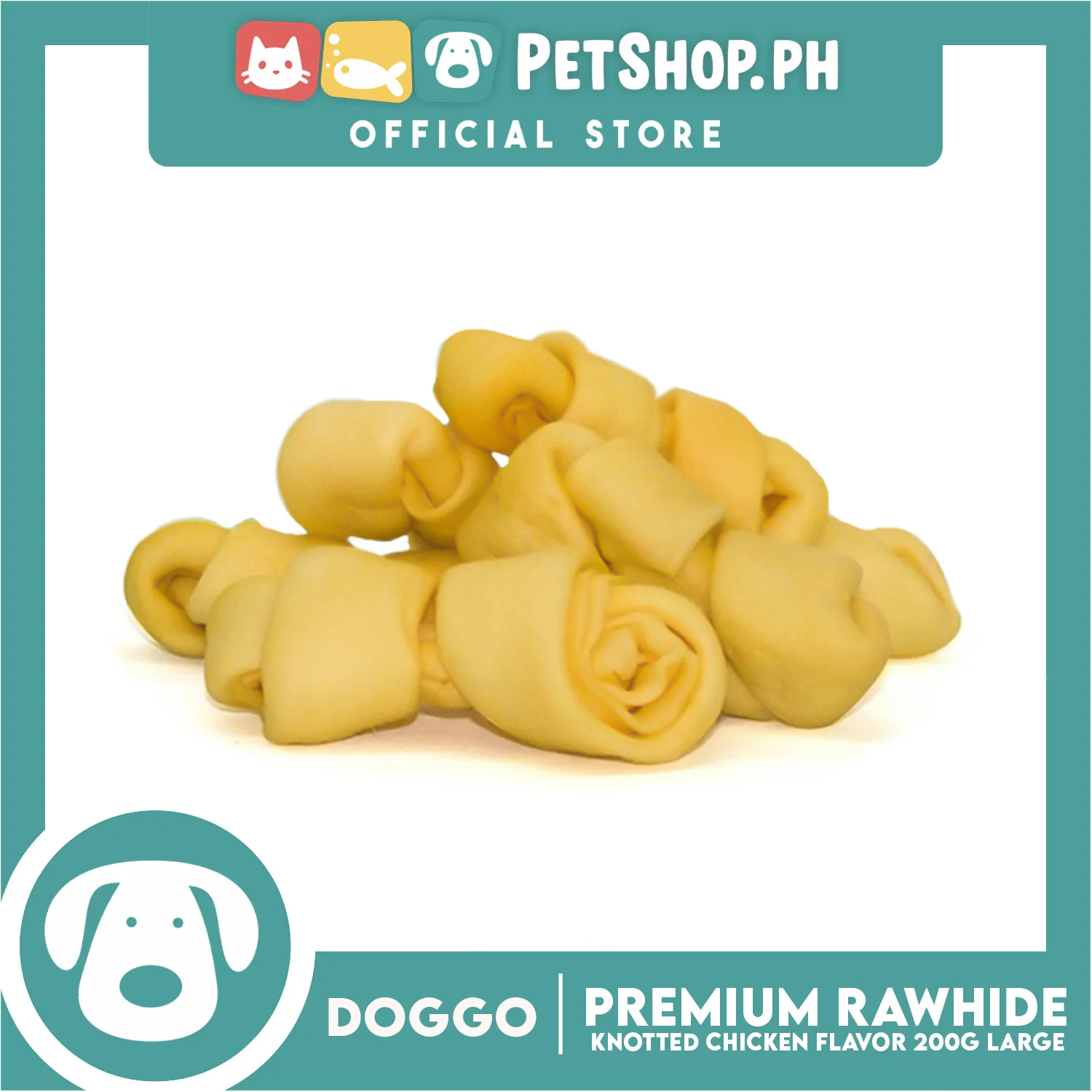 Doggo Premium Knotted Rawhide Chicken Flavor (Large) Chewable Treat for Your Dog - Image 4