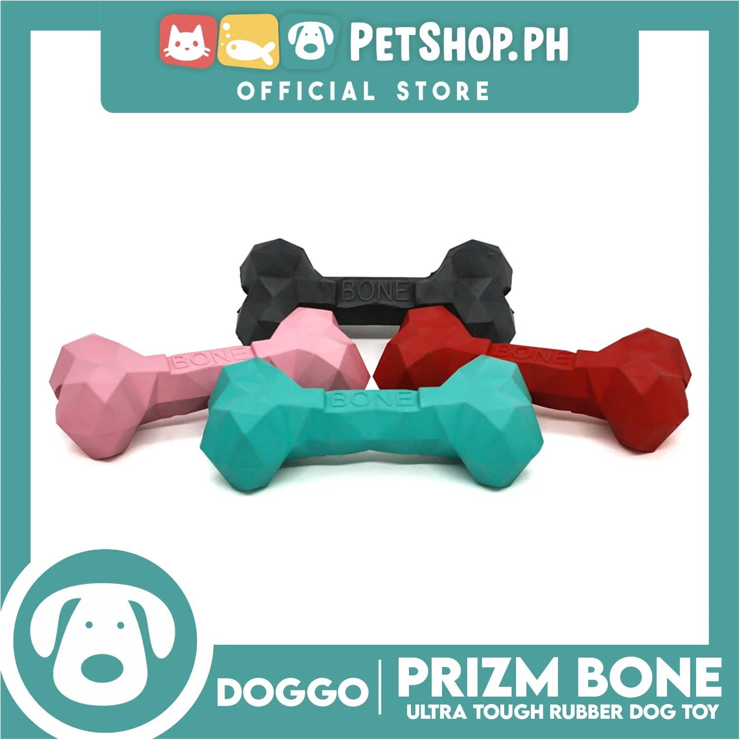 Doggo Prizm Bone Pink Color 4.5' ' (Small Size) Ultra Tough Rubber Dog Toy - Image 2