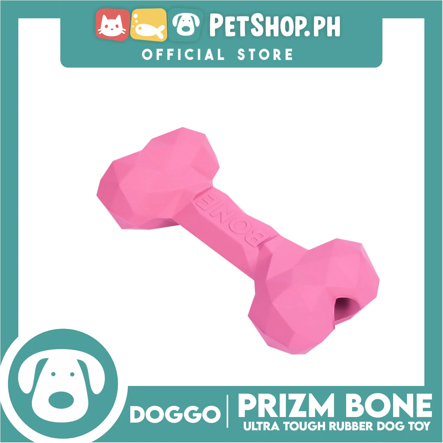 Doggo Prizm Bone Pink Color 4.5' ' (Small Size) Ultra Tough Rubber Dog Toy - Image 3