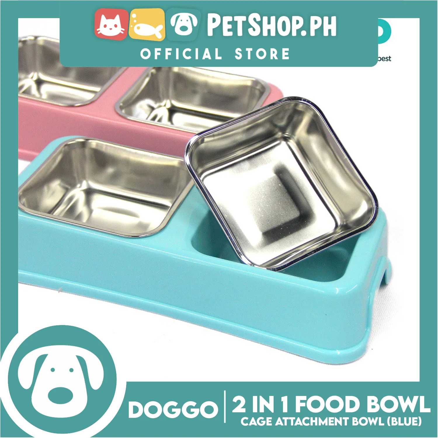 Doggo Quad 2 in 1 Bowl (Blue) Thick Plastic Material Detachable Pet Feeding Bowl - Image 3