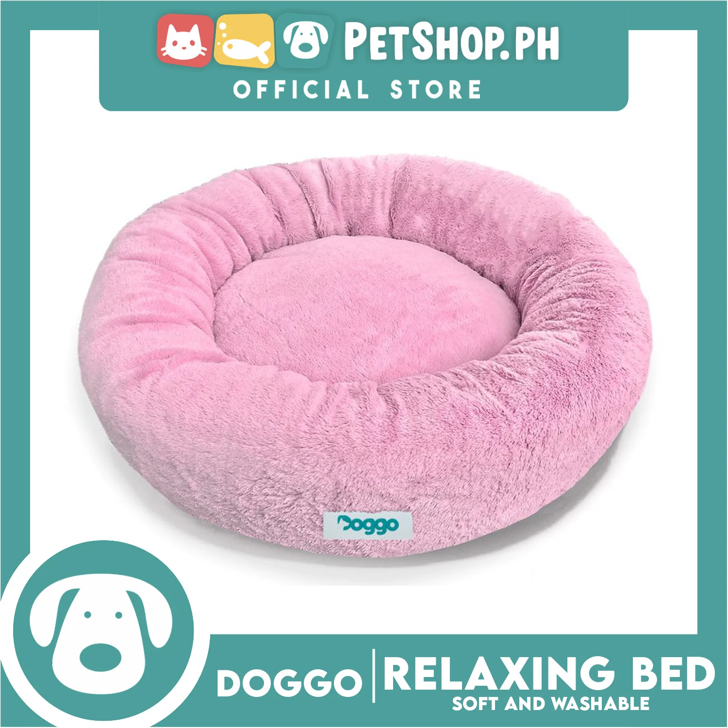 Doggo Relaxing Bed Pink (Large) Round Fur Bed Machine Washable - Image 3