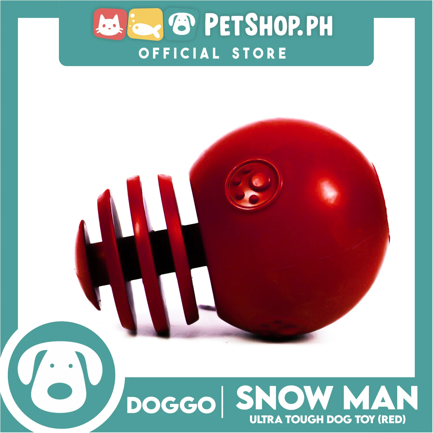 Doggo Snow Man (Red) Ultra Tough Rubber Dog Toy And Can Put Dog Treats Inside - Image 3