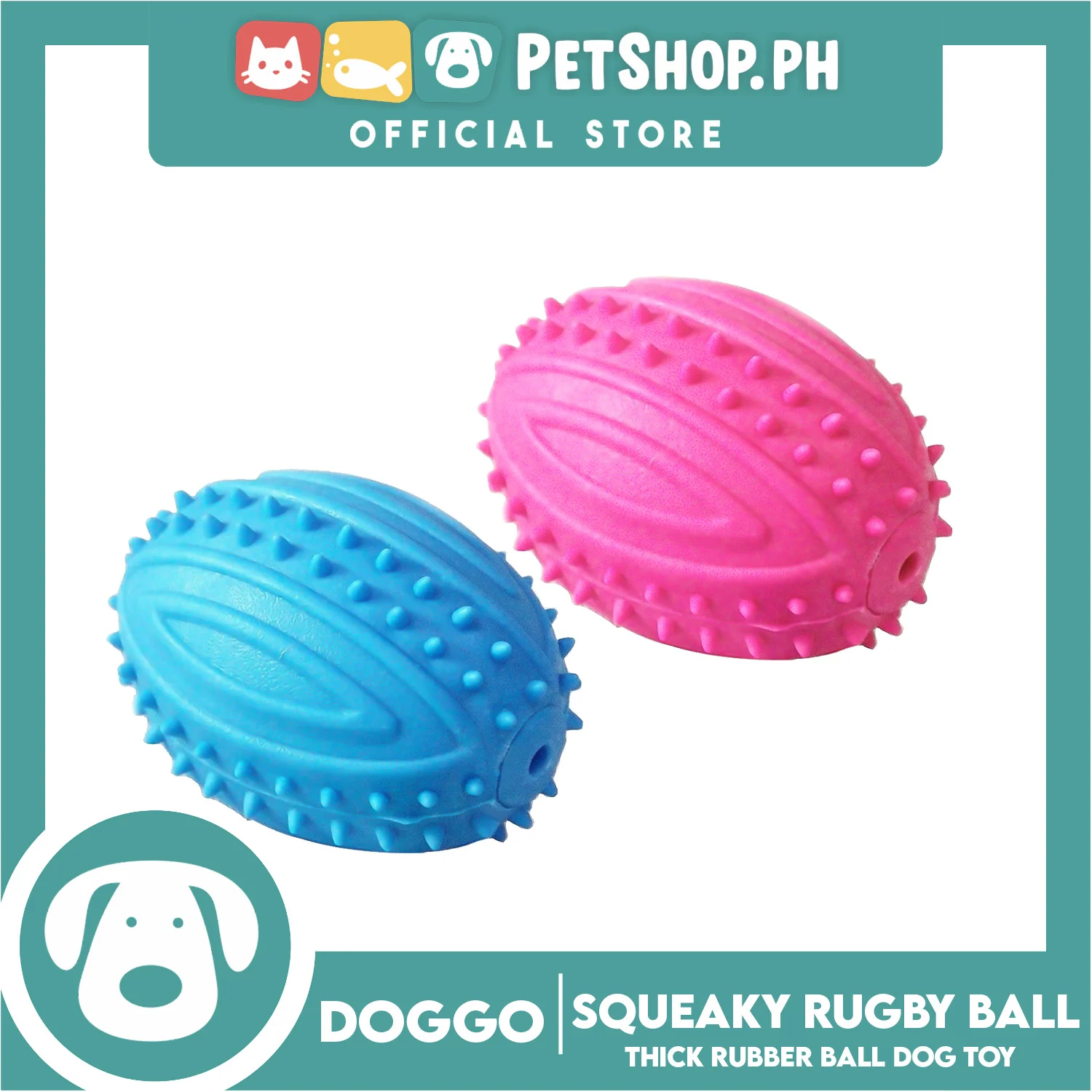 Doggo Squeaky Rugby (Pink) Thick Fiber Rubber Material Pet Toy - Image 4