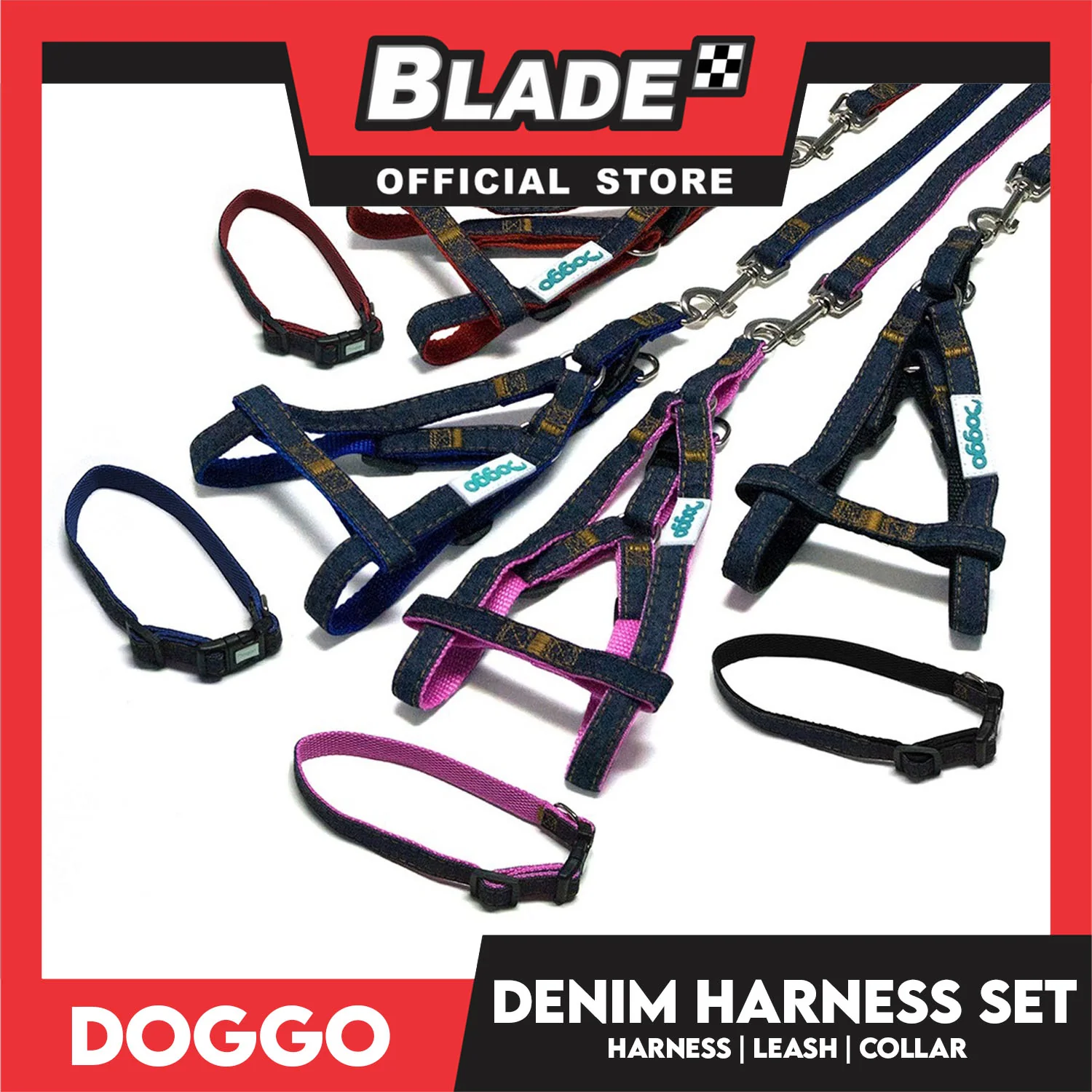Doggo Strong Harness Set Denim Design Large (Red) Harness, Leash and Collar for Your Dog - Image 6