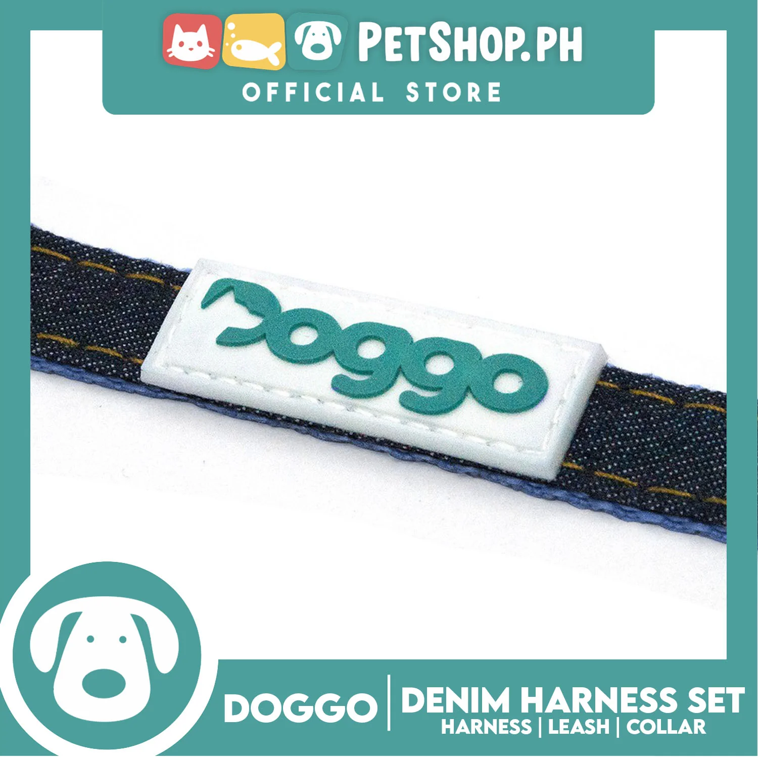 Doggo Strong Harness Set Denim Design Medium (Black) Harness, Leash and Collar for Your Dog - Image 3