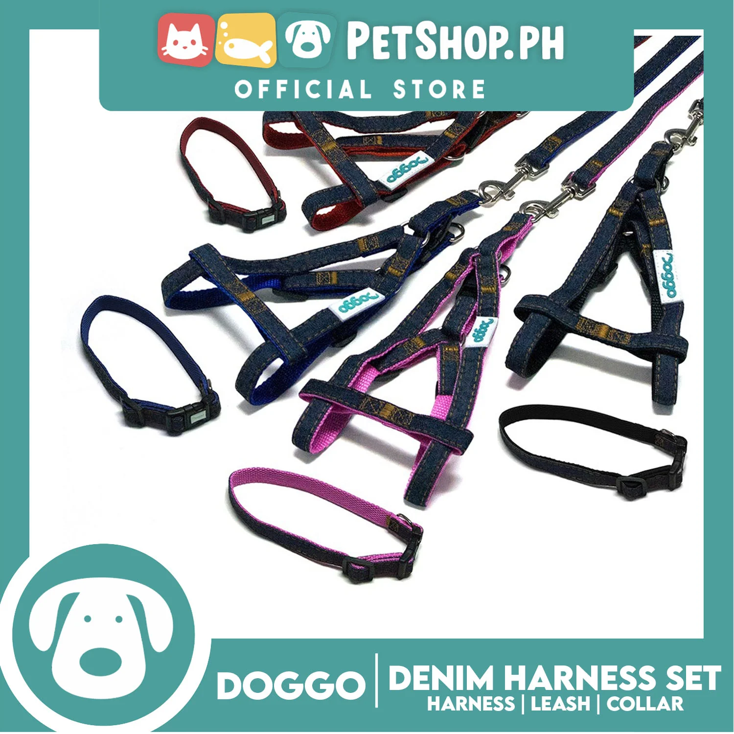 Doggo Strong Harness Set Denim Design Medium (Red) Harness, Leash and Collar for Your Dog - Image 4