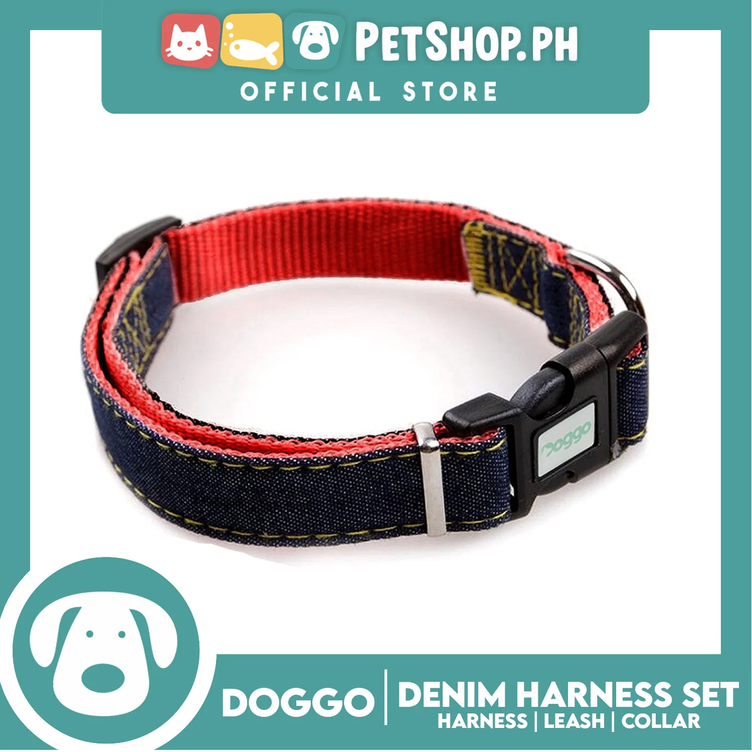 Doggo Strong Harness Set Denim Design Small (Pink) Harness, Leash and Collar for Your Dog - Image 5