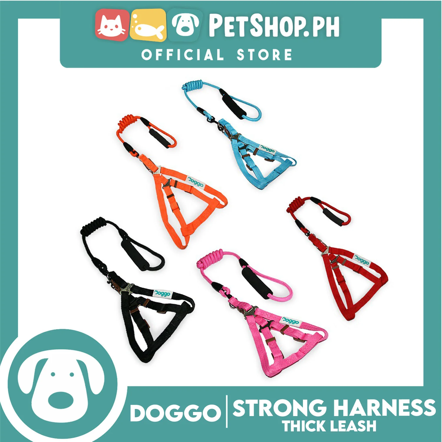 Doggo Strong Harness Thick Leash Soft Handle Steel Connector Medium (Blue) Safe Harness for Your Dog - Image 3