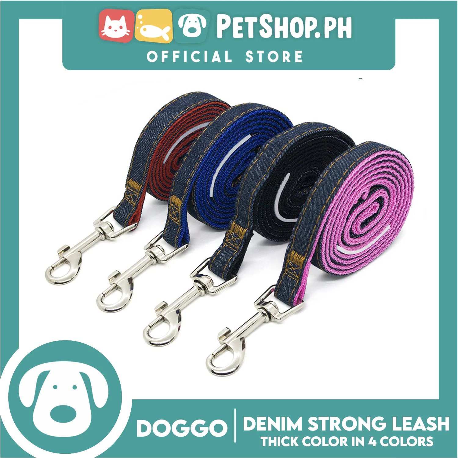 Doggo Strong Leash Denim Design Medium (Pink) Leash for Your Dog - Image 4