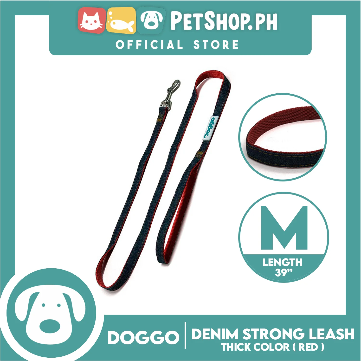 Doggo Strong Leash Denim Design Medium (Red) Leash for Your Dog