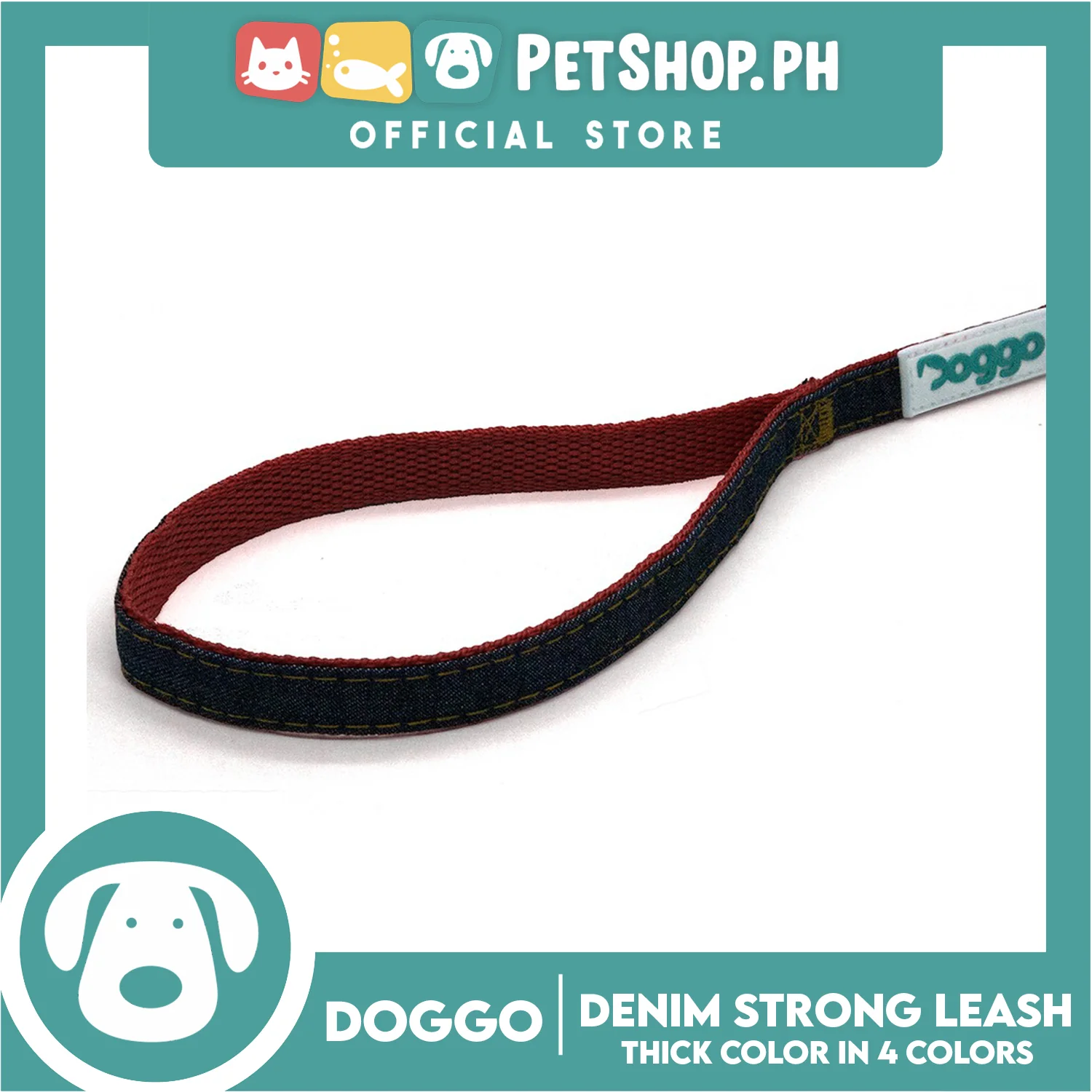 Doggo Strong Leash Denim Design Medium (Red) Leash for Your Dog - Image 2
