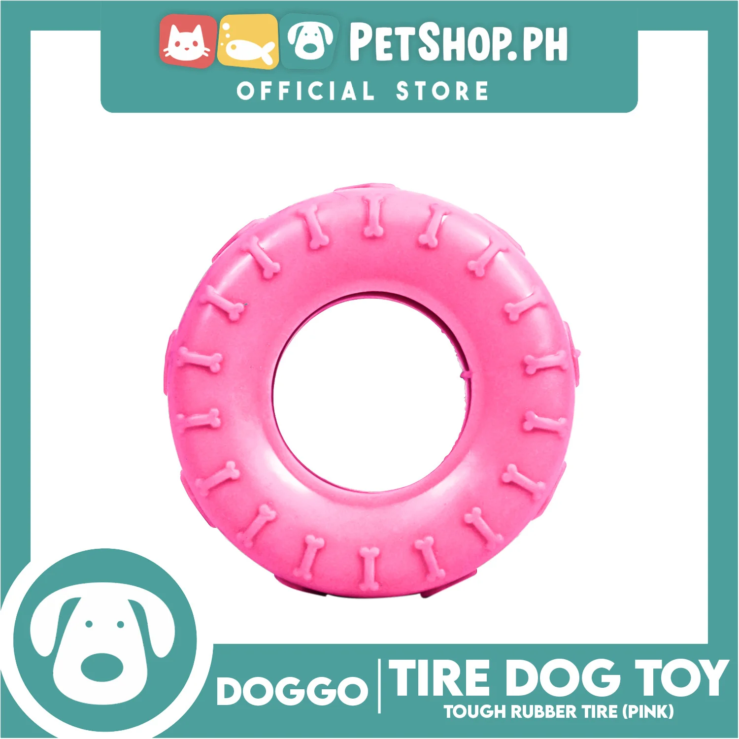 Doggo Tire (Pink) Small Size Ultra Tough Rubber Dog Toy - Image 2