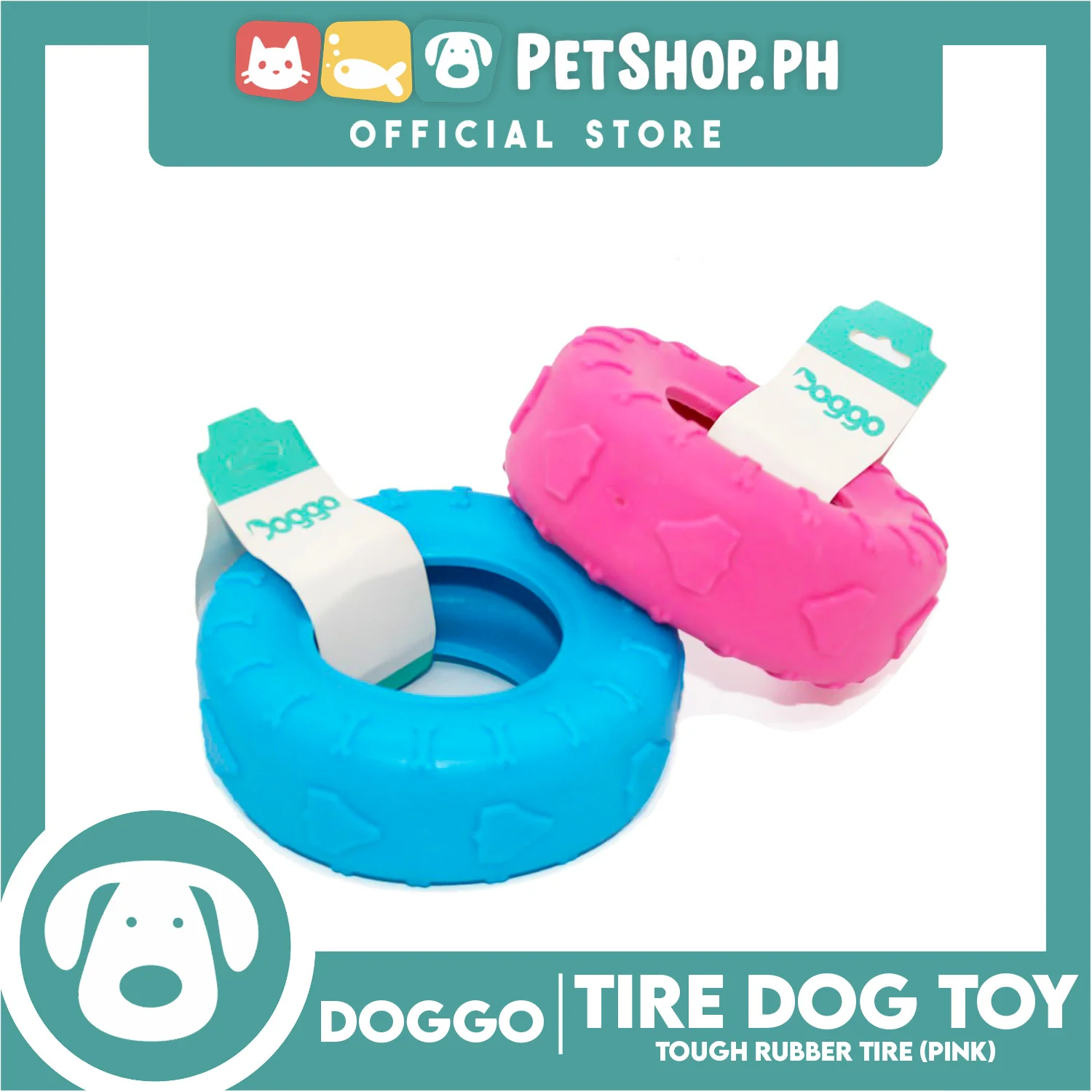 Doggo Tire (Pink) Small Size Ultra Tough Rubber Dog Toy - Image 4
