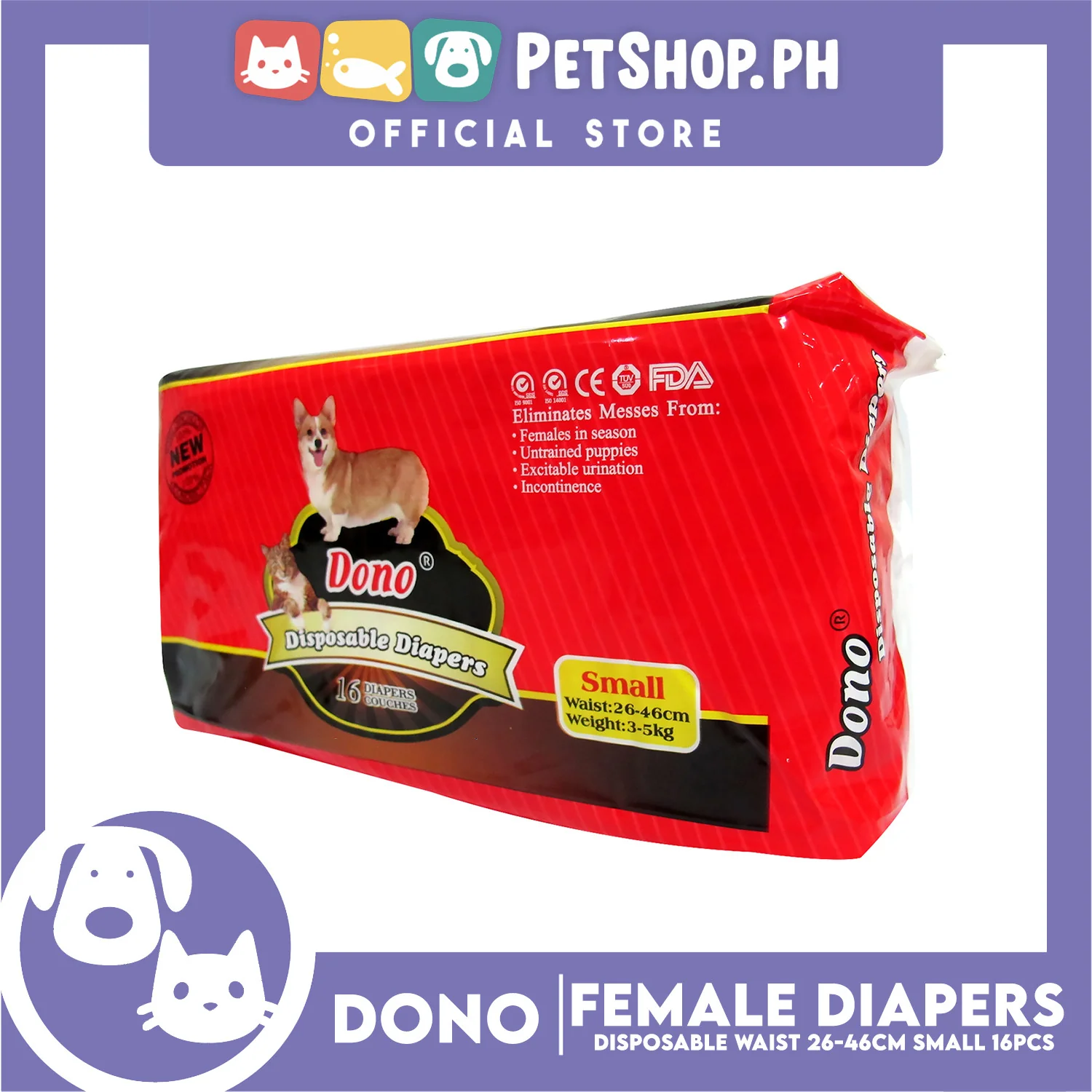 Dono Disposable Diapers Super Absorbent Small 16 pcs For Female Dogs - Image 3