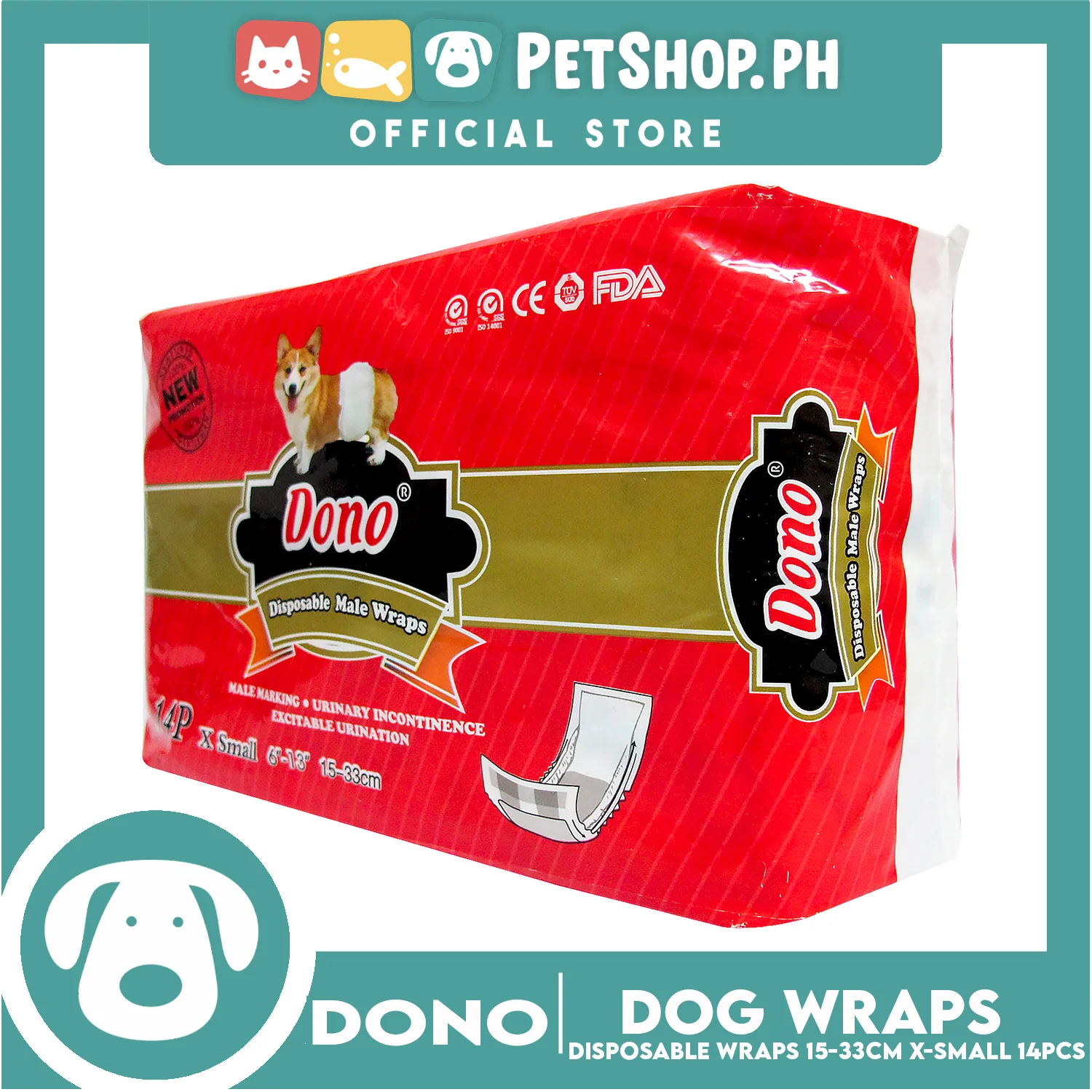 Dono Disposable Male Dog Wrap (Extra Small) Set of 14pcs - Image 2