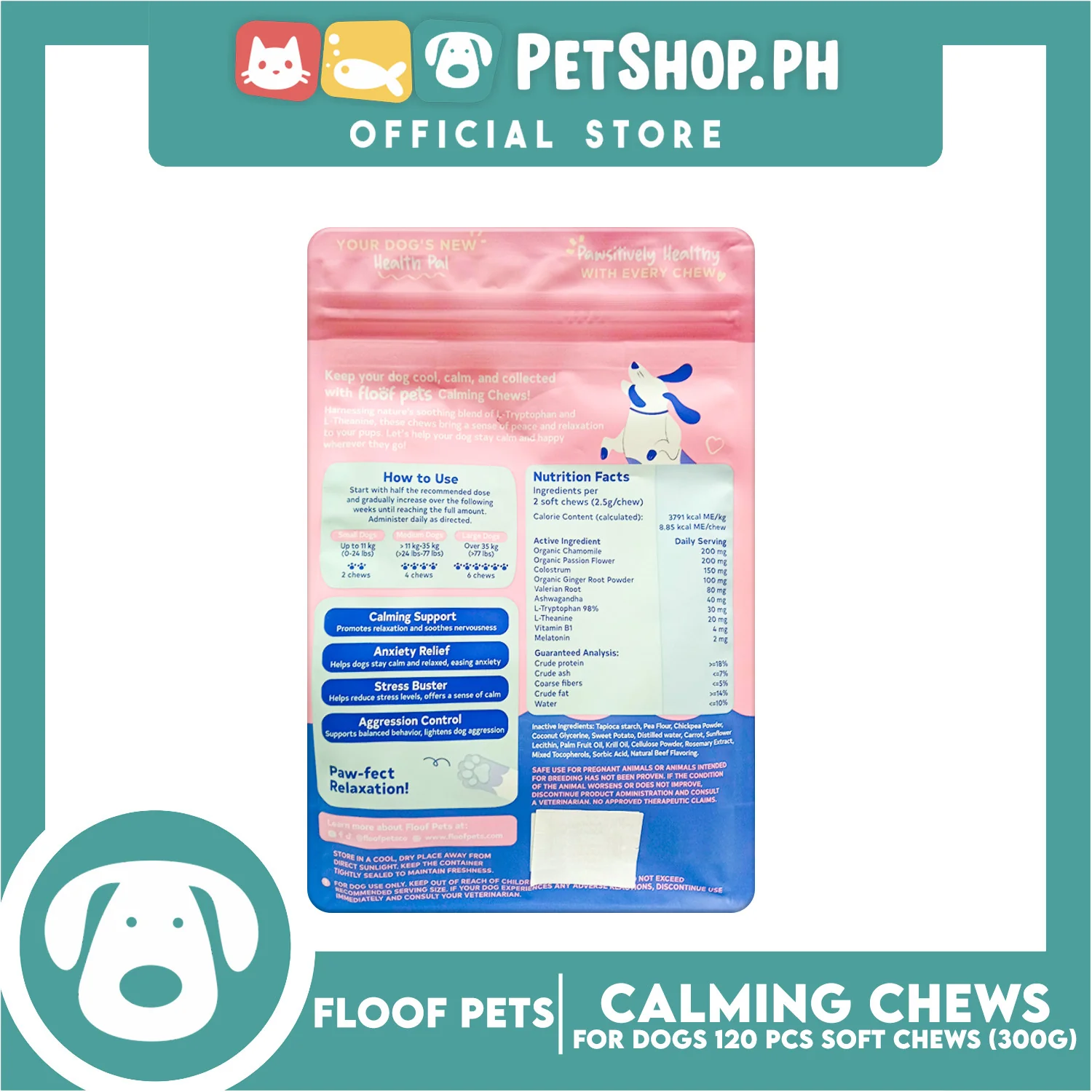 Floof Pets Calming Chews Dietary Food Supplement (Beef Flavor) for All Ages 300g 10.8 oz - Image 4