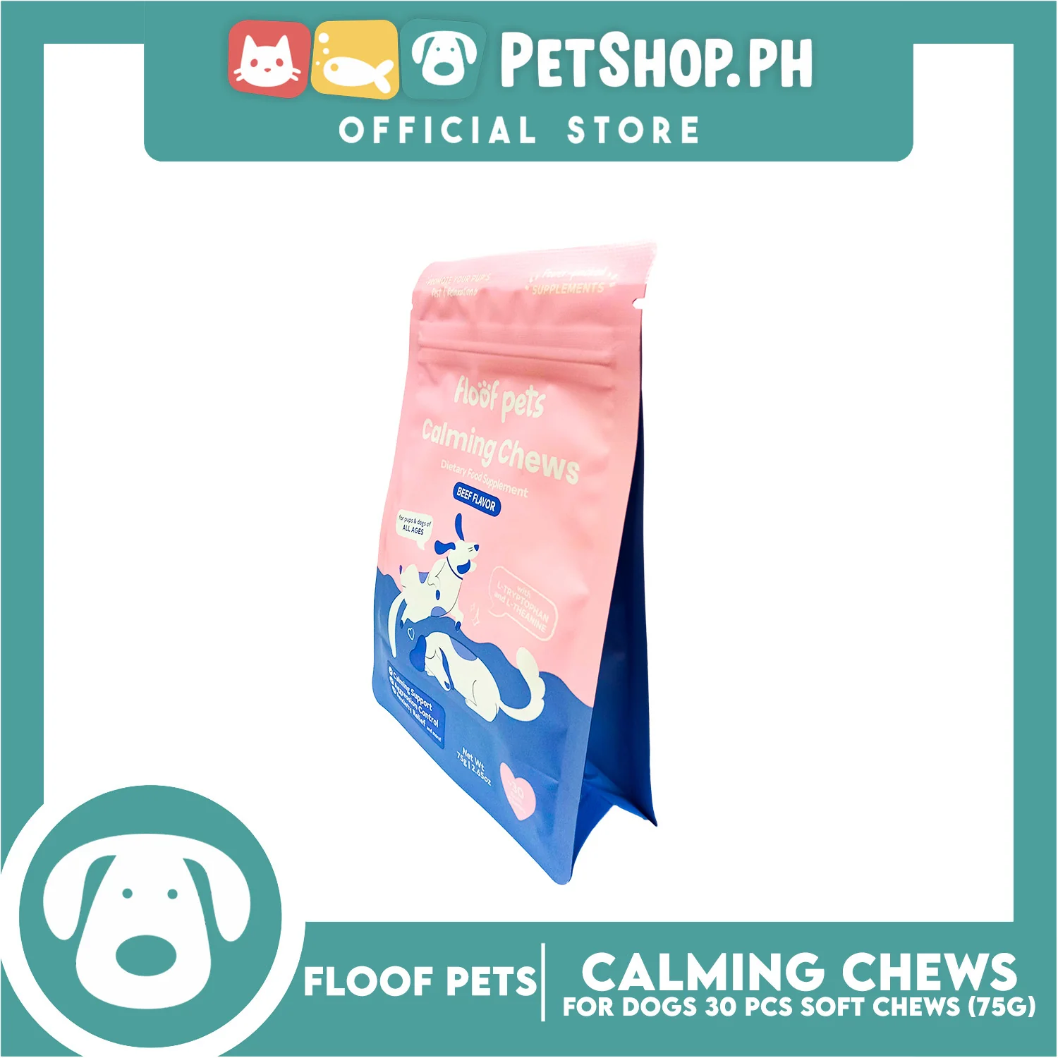 Floof Pets Calming Chews Dietary Food Supplement (Beef Flavor) for All Ages 75g 2.65oz - Image 3