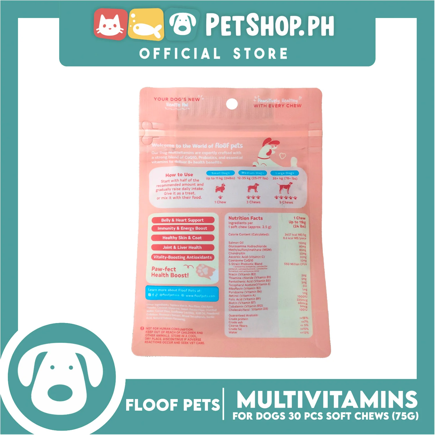 Floof Pets Dog Multivitamins All Furr One 8-in-1 Multi-Benefit Treat for All Ages 75g - Image 2