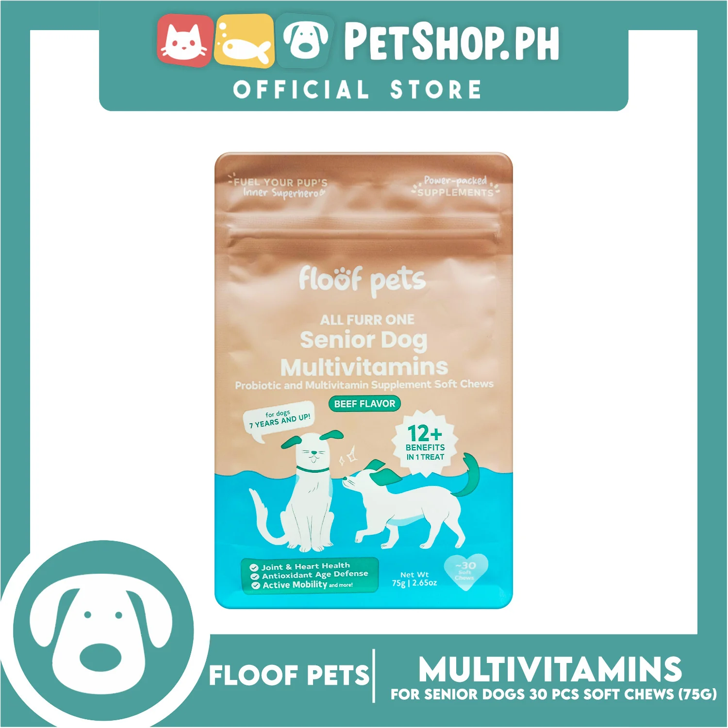 Floof Pets Senior Dog Multivitamins Probiotic and Multivitamin Supplement Soft Chews (Beef Flavor) 75g 2.65oz - Image 5