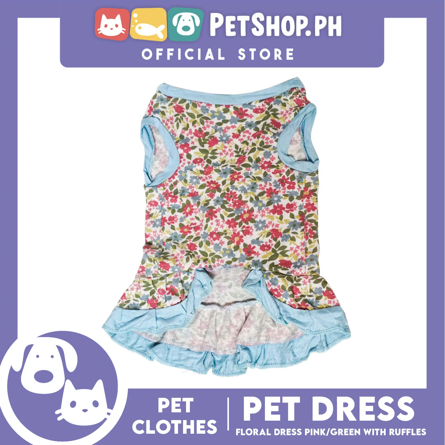 Floral Dress Pink / Green with Ruffles (Extra Large) for Puppy, Small Dogs and Cats - Image 2