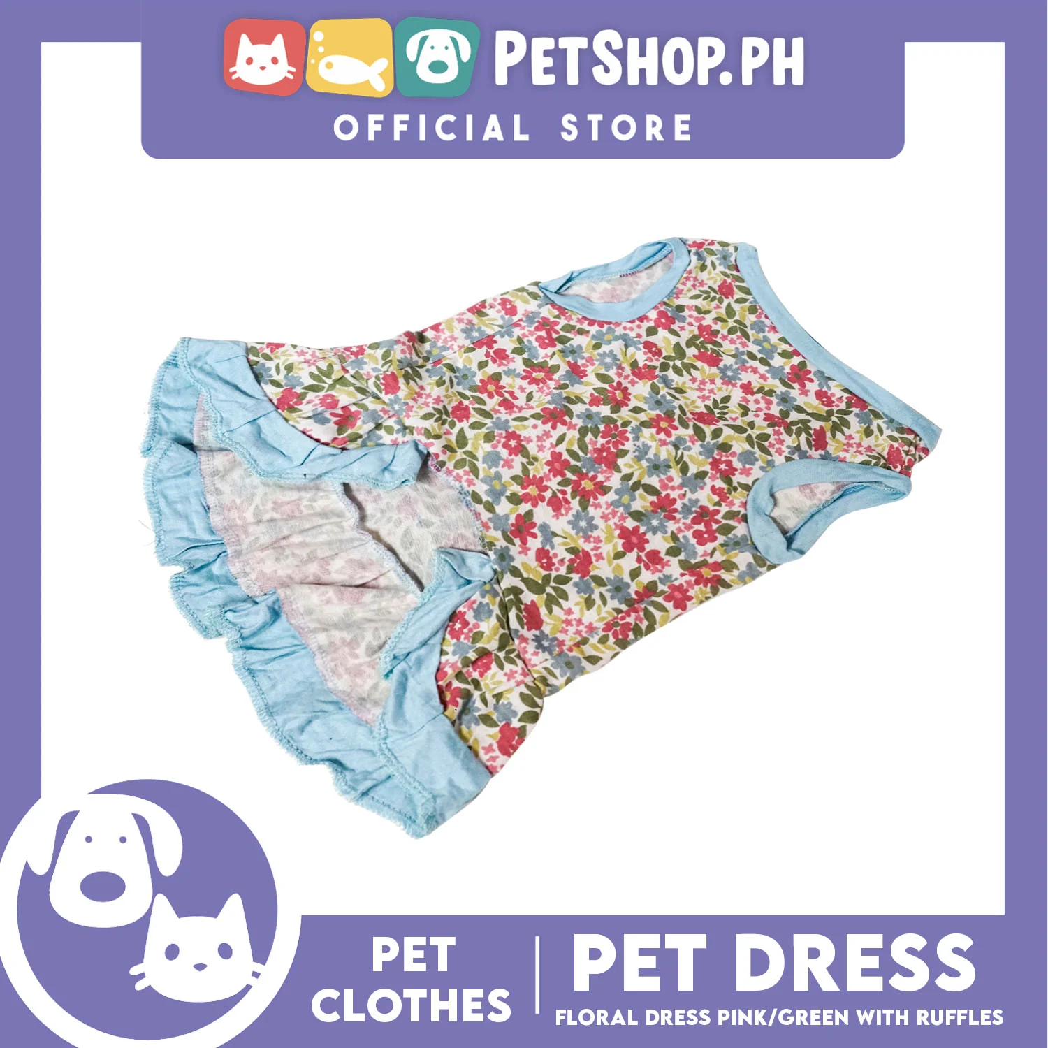 Floral Dress Pink / Green with Ruffles (Extra Large) for Puppy, Small Dogs and Cats - Image 4