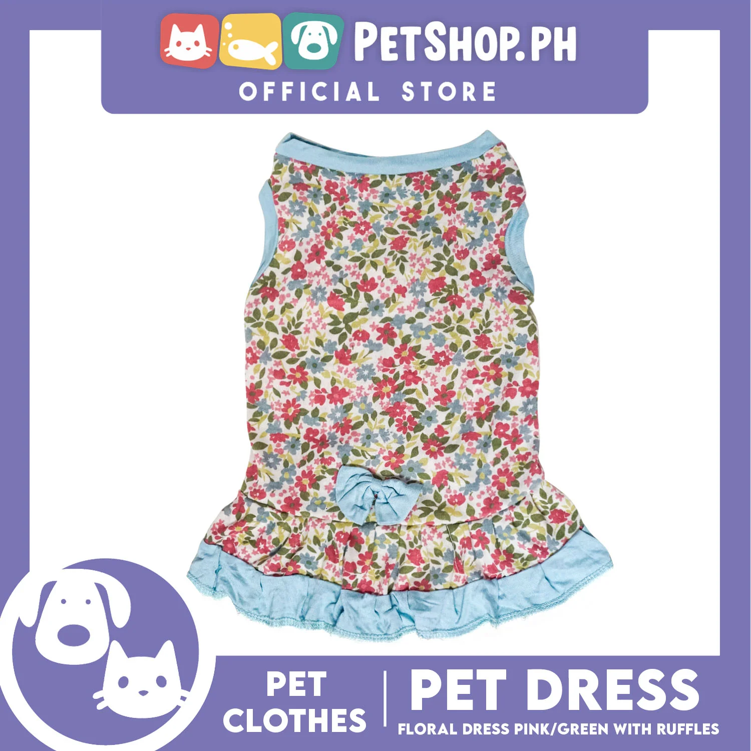 Floral Dress Pink / Green with Ruffles (Extra Large) for Puppy, Small Dogs and Cats - Image 5