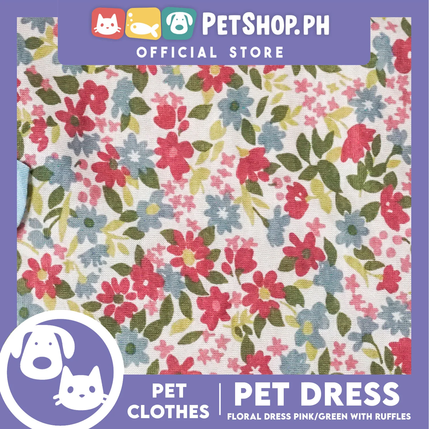 Floral Dress Pink / Green with Ruffles (Medium) for Puppy, Small Dogs and Cats - Image 6
