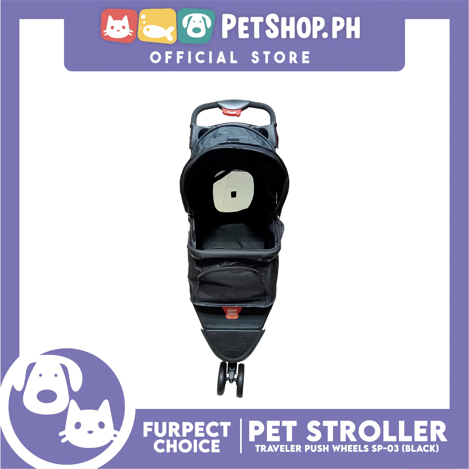 Furfect Choice Foldable 3-Wheeled Travel Stroller For Dog And Cat Accessories SP-03 (Black) - Image 5