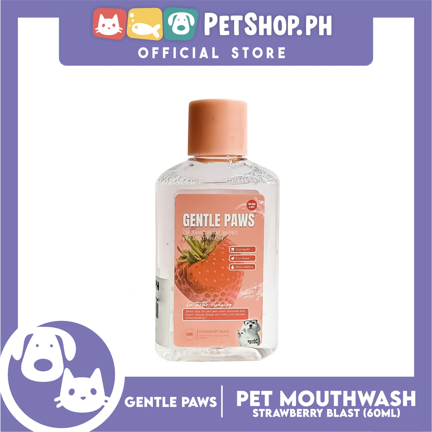 Gentle Paws Organic Plant Based Pet Mouthwash (Strawberry Blast) 60ml - Image 2