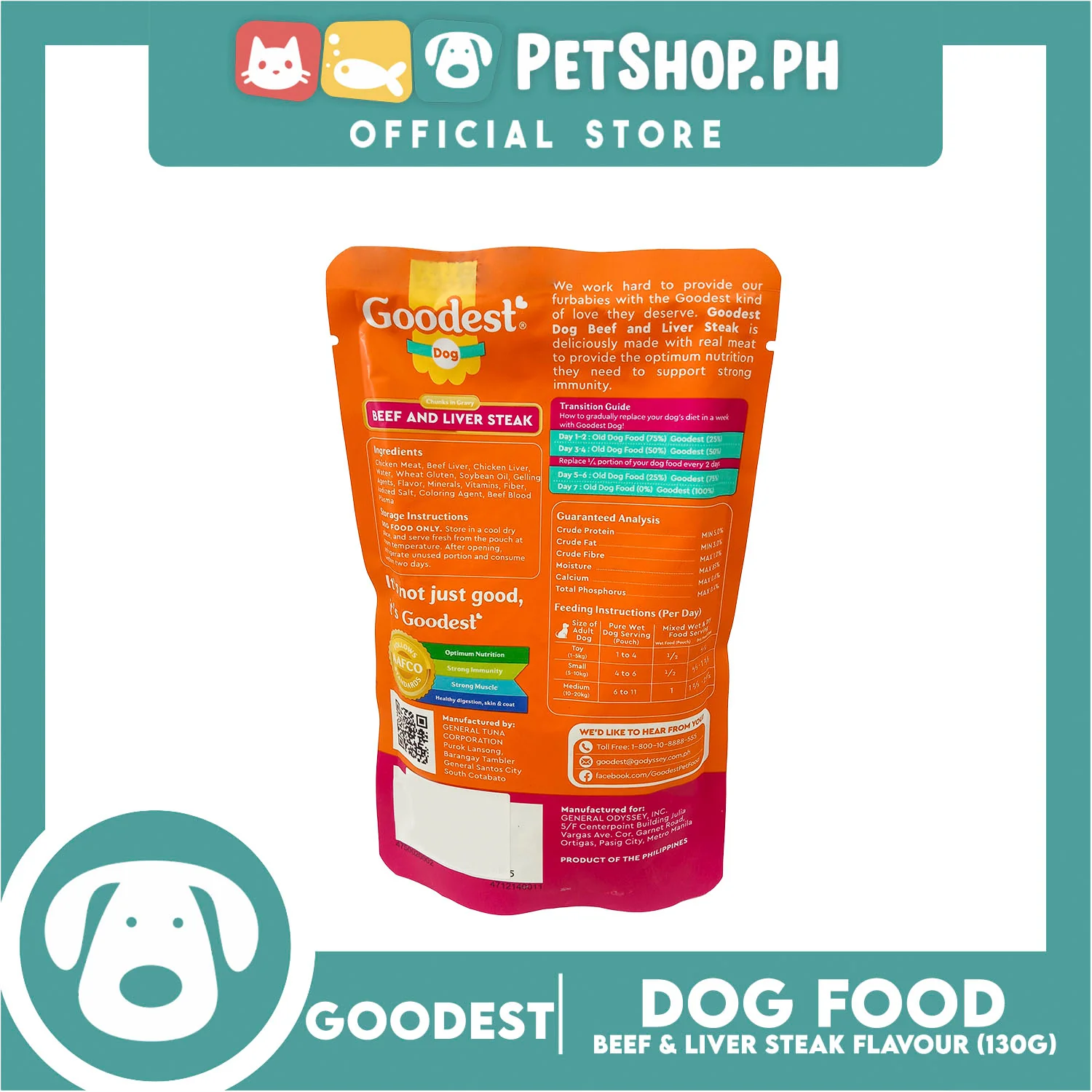 Goodest Dog Chunks in Gravy Beef and Liver Steak 130g Wet Dog Food Pouch - Image 2
