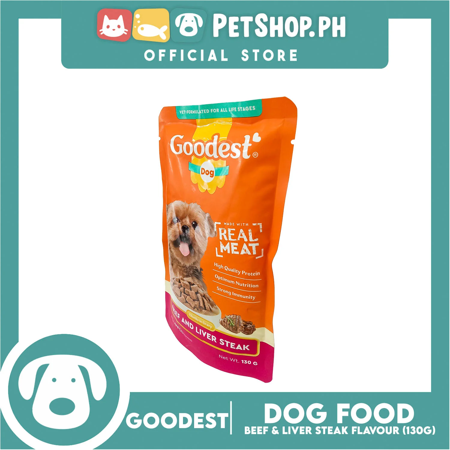 Goodest Dog Chunks in Gravy Beef and Liver Steak 130g Wet Dog Food Pouch - Image 4