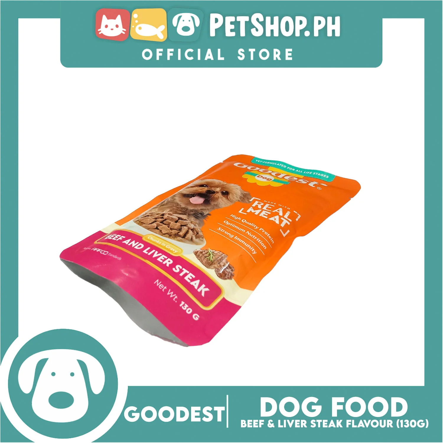 Goodest Dog Chunks in Gravy Beef and Liver Steak 130g Wet Dog Food Pouch - Image 5