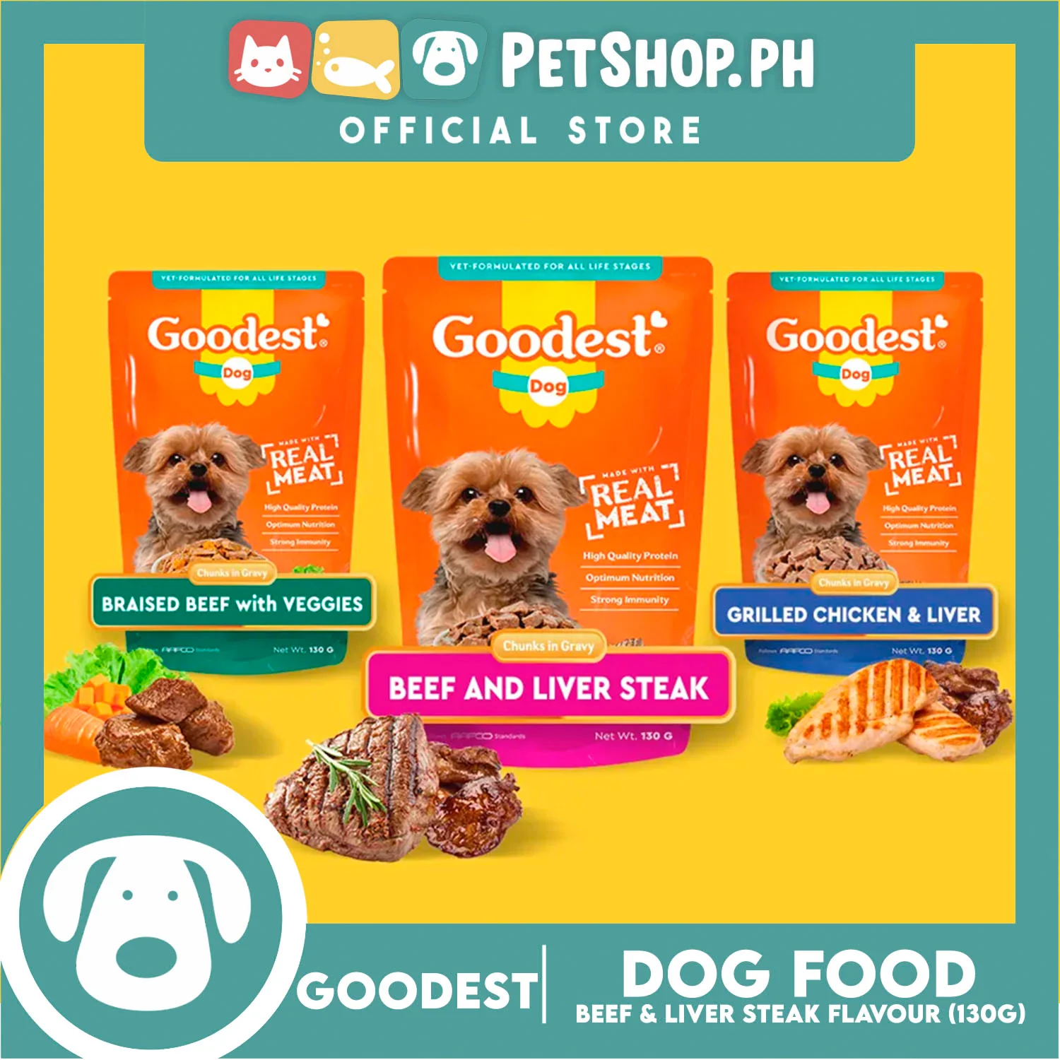 Goodest Dog Chunks in Gravy Beef and Liver Steak 130g Wet Dog Food Pouch - Image 6