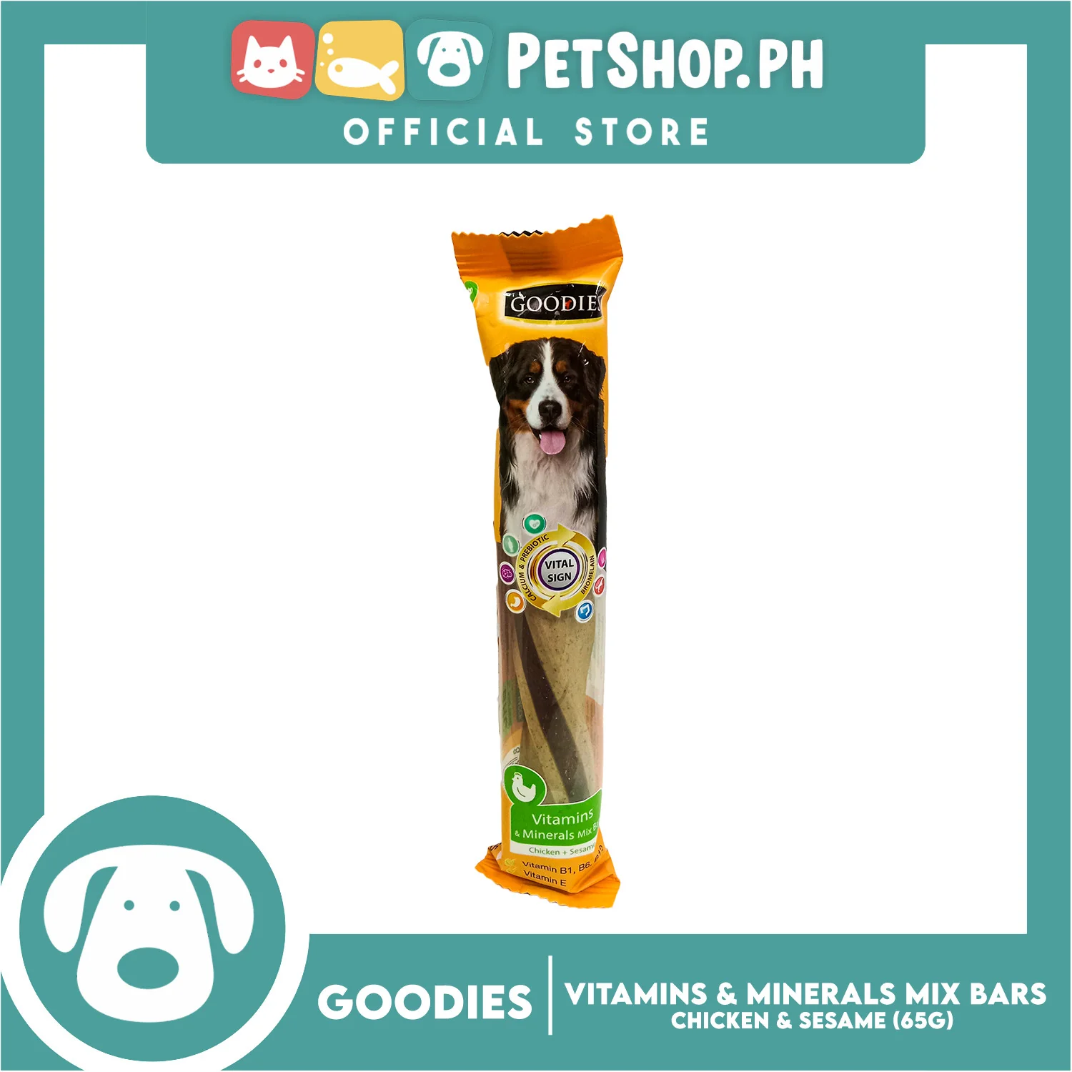 Goodies Vitamins and Minerals Mix Deluxe Bar Chicken and Sesame Dog Treat 65g - Image 2