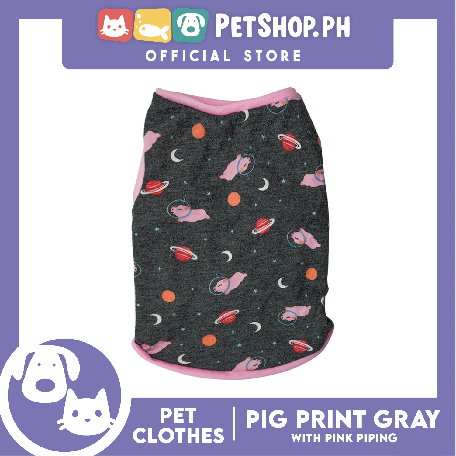 Gray Pet Sando Pink Line Pig and Galaxy Design (Extra Large) Sando Pet Shirt Dress for Puppy - Image 3
