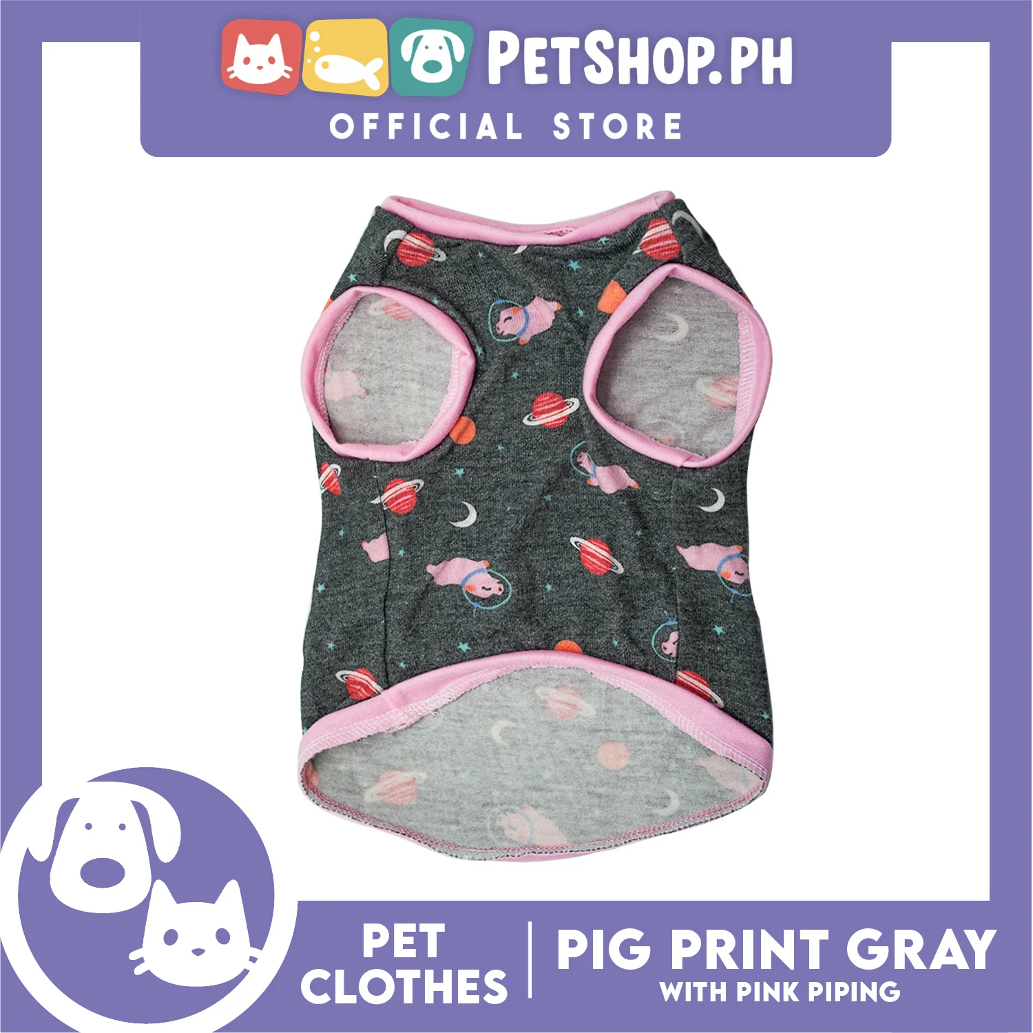 Gray Pet Sando Pink Line Pig and Galaxy Design (Extra Large) Sando Pet Shirt Dress for Puppy - Image 4