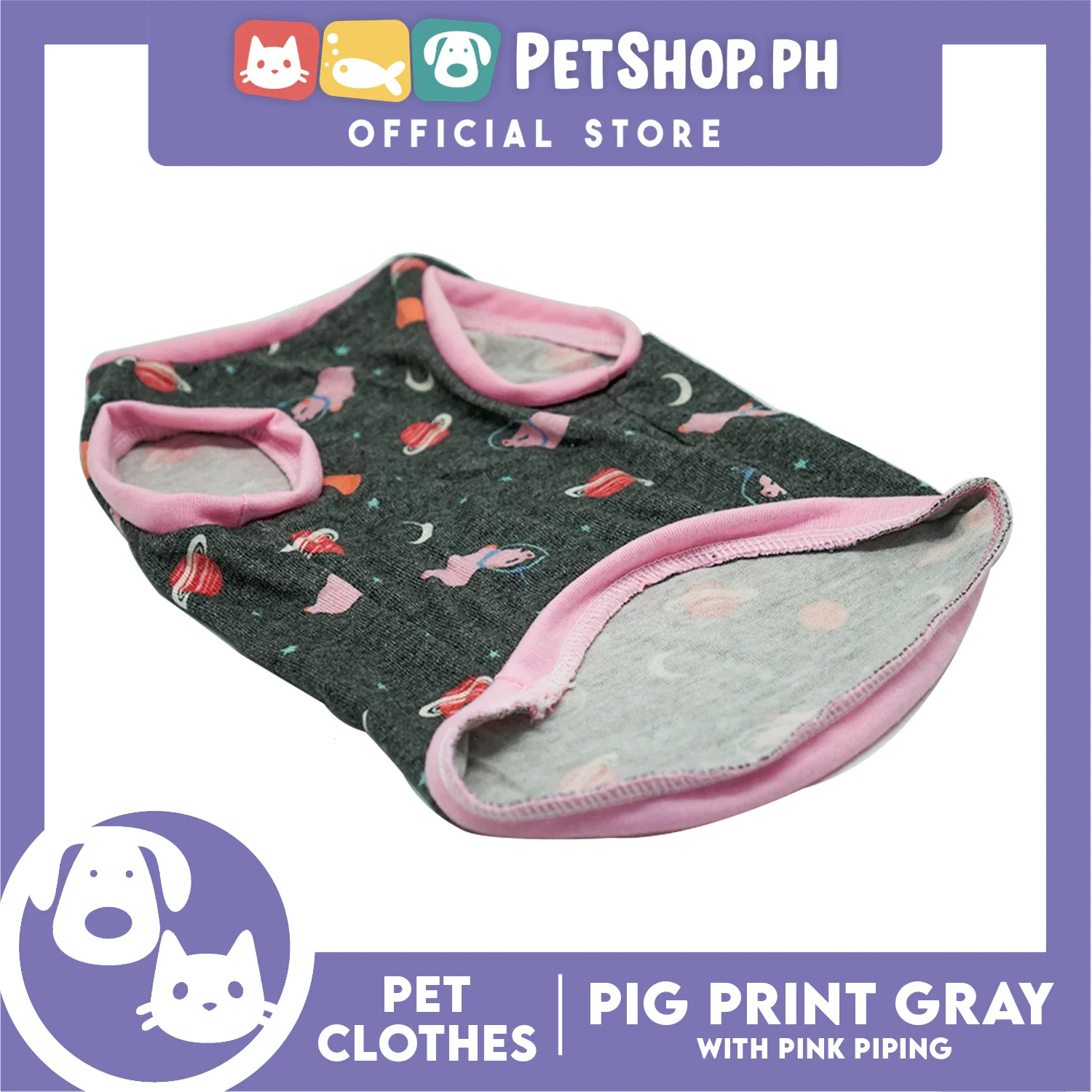 Gray Pet Sando (Small) Pink Line Pig and Galaxy Design Sando Pet Shirt Dress for Puppy, Small Dog and Cats - Sando Breathable Clothes, Pet T-shirt, Sweat Shirt - Image 4